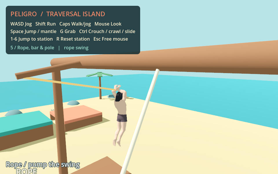 Character swinging at the test course attachment station